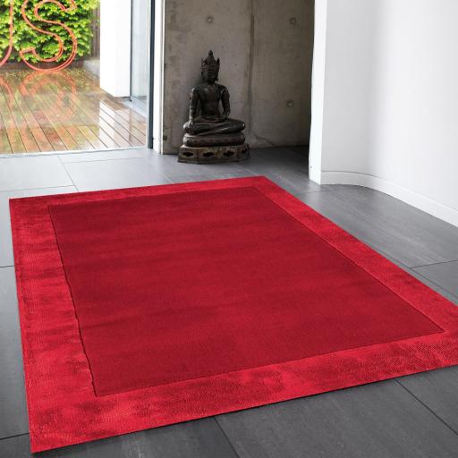 Ascot Modern Plain Hand Woven Wool Viscose Bordered Red Rug