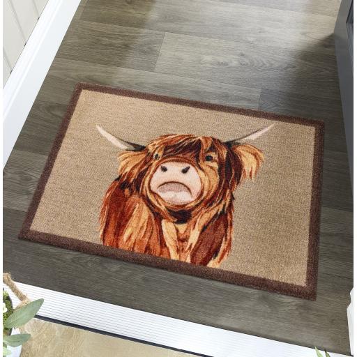 My Mat Nylon Indoor Pattern My Highland Cow Washable Non-Slip Entrance Rug  in 50 x 75 cm