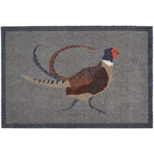 My Mat Nylon Indoor Pattern My Pheasant Blue Grey Washable Non-Slip Rug