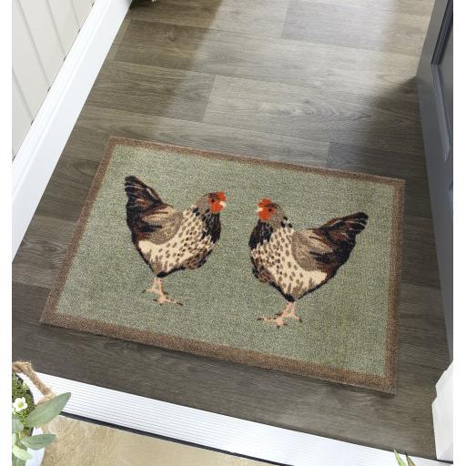 My Mat Nylon Indoor Pattern My Chickens Washable Non-Slip Entrance Rug in 50 x 75 cm