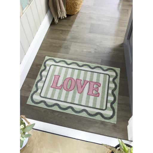 My Mat Nylon Indoor Pattern My Love Washable Non-Slip Entrance Rug in 50 x 75 cm