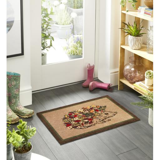 My Mat Nylon Indoor Pattern My Floral Hedgehog Washable Non-Slip Entrance Rug in 50x75 cm