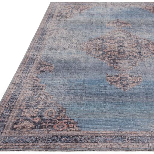 Kaya Dana KY08 Traditional Classic Persian Medallion Washable Rug in Blue Red Multi 200 x 290 cm