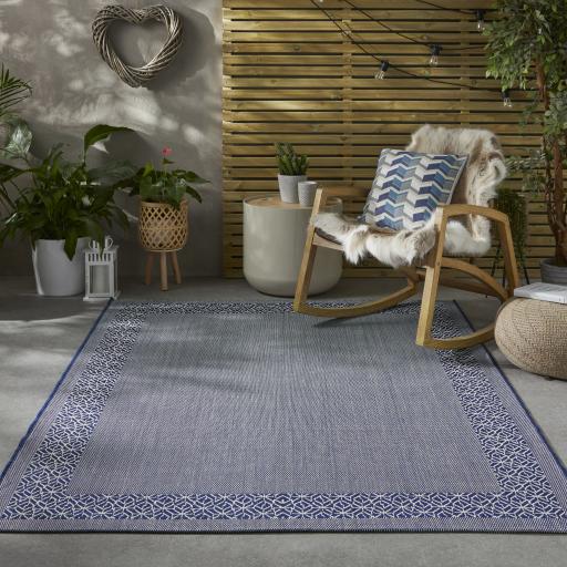 Terrazzo TRZ02 Indoor Outdoor Rug for Garden Patio Balcony Living Room Bordered Framed Navy Blue Rug in 200 x 290 cm