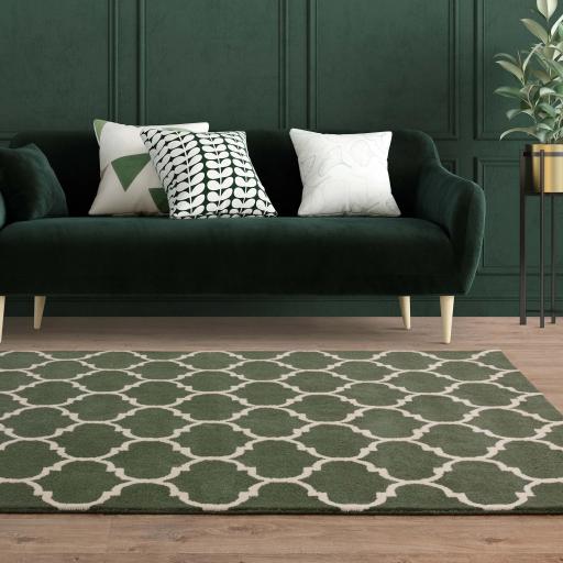 Albany Ogee Traditional Morroccan Trellis Design Hand Tufted Wool Rug in Green