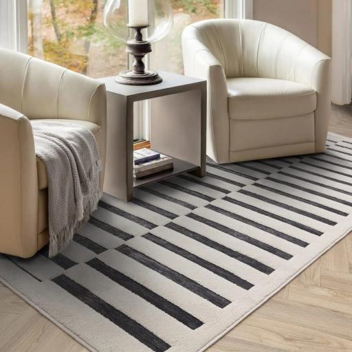 Valley Build Geometric Stripe 3D Pattern Rug in Charcoal Ivory