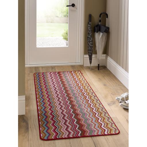 My Mat Stain Resistant Washable Home Entrance, Kitchen, Hallway, Entryway Non-Slip Rug Candy in Multi Bright ZigZag Colours