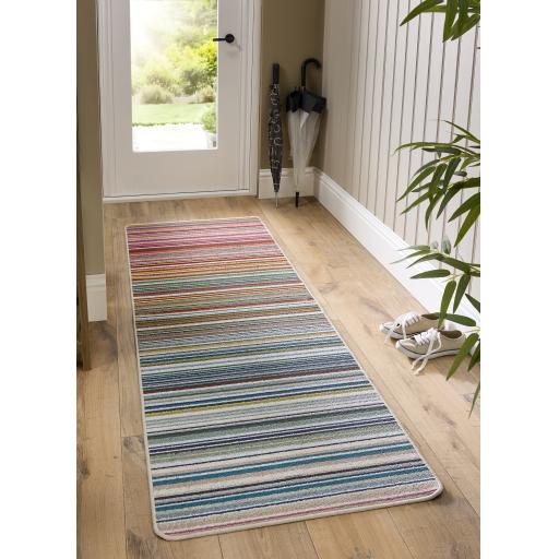 My Mat Candy Washable Home Entrance, Kitchen, Hallway, Entryway Non-Slip Rug in Stripe Rainbow Multi Colours in 67 x 200 cm