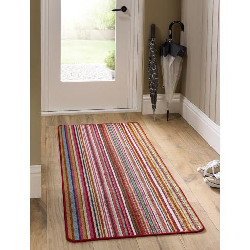 My Mat Stain Resistant Washable Home Entrance, Kitchen, Hallway, Entryway Non-Slip Rug Candy in Multi Bright Stripe Colours