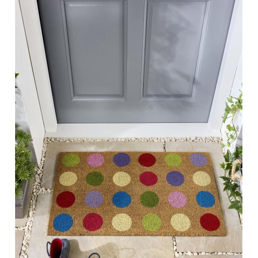 My Mat Printed Coir Doormat Spots Natural Multi 45x75 cm