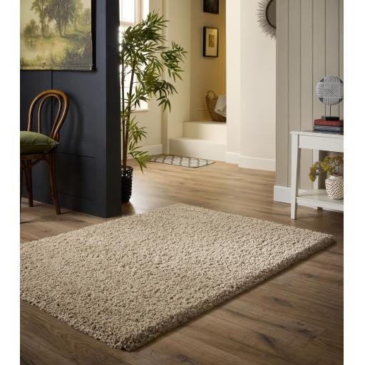 Hadley Rug Modern Plain Abstract Shaggy Thick Soft Fluffy Sumptuous Beige Rug