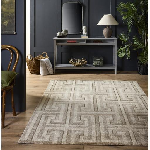 Origins Elegant Greek Key Geometric Rug in Taupe/Beige