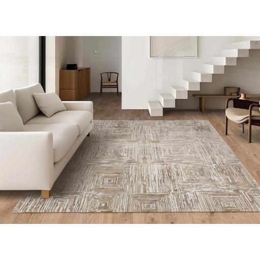 Kuza Portrait Modern Abstract New Linear Pattern Rug in Beige