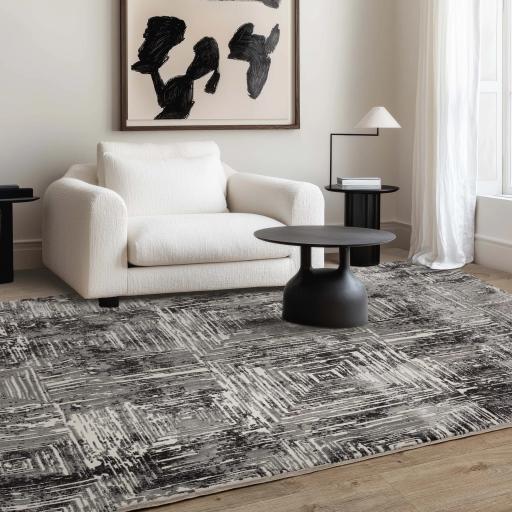 Kuza Portrait Modern Abstract New Linear Pattern Rug in Grey