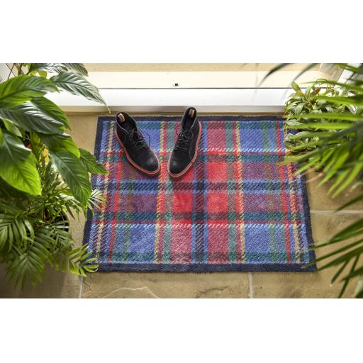 Classic Style Tartan Door Mat Home Entrance Doorway Washable Hall Runner Rug in Red Blue