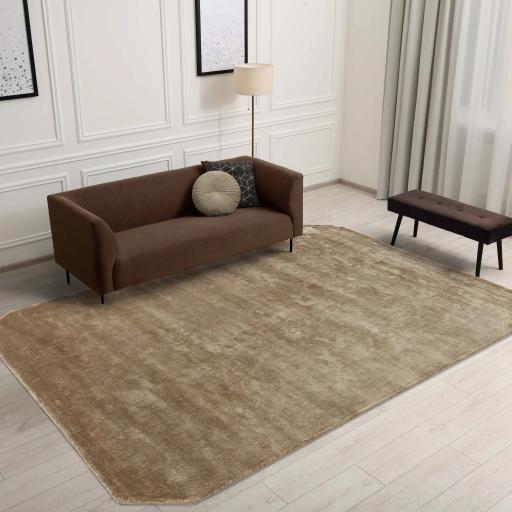 Gleam Luxury Contemporary Modern Shiny Plain Hand Woven Viscose Beige Natural Rug