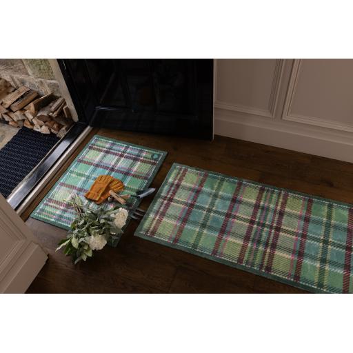 Classic Style Tartan Door Mat Home Entrance Doorway Washable Hall Runner Rug in Green