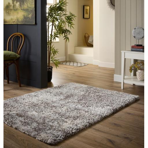 Hadley Rug Modern Plain Abstract Marbled Shaggy Thick Soft Fluffy Sumptuous Beige Grey Mix Rug