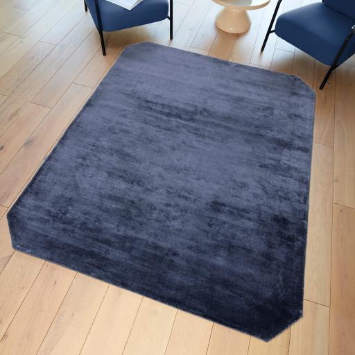 Gleam Luxury Contemporary Modern Shiny Plain Hand Woven Viscose Navy Blue Rug