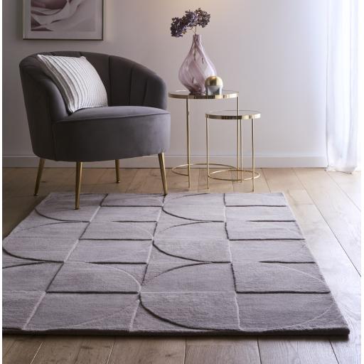 Origins Penny 3D Hand Carved Geometric Wool Rug in Grey Mauve