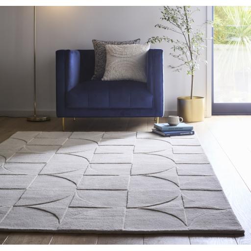 Origins Penny 3D Hand Carved Geometric Wool Rug in Cream