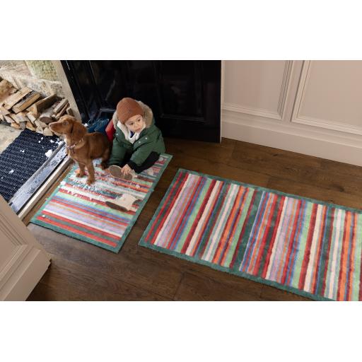 Hug Rug Bright Green Stripe Door Mat Home Entrance Doorway Washable Hall Runner Rug