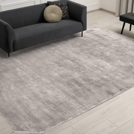 Gleam Luxury Contemporary Modern Shiny Plain Hand Woven Viscose Silver Rug