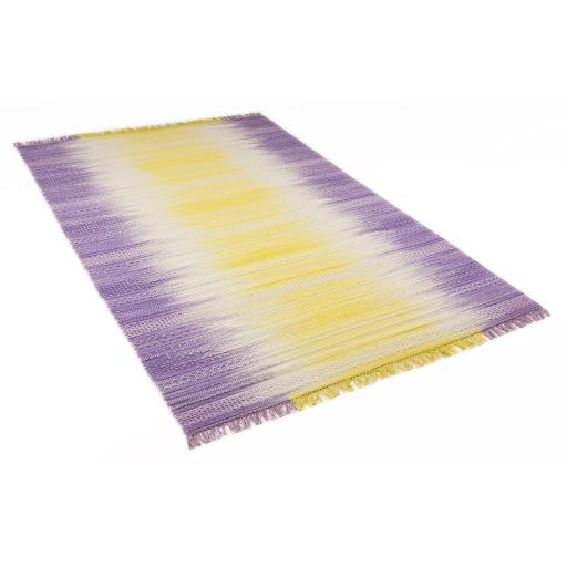 Fusion Hand Knitted Kilim Wool Rug in Bright Lemon Violet Extra Large 200 x 290 cm