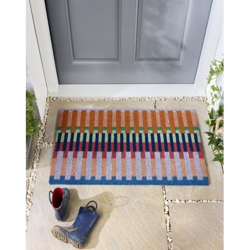 My Mat Printed Coir Doormat Bright Broken Stripe 45X75 cm