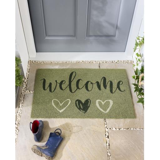 My Mat Printed Coir Doormat Welcome Sage Green 45X75 cm