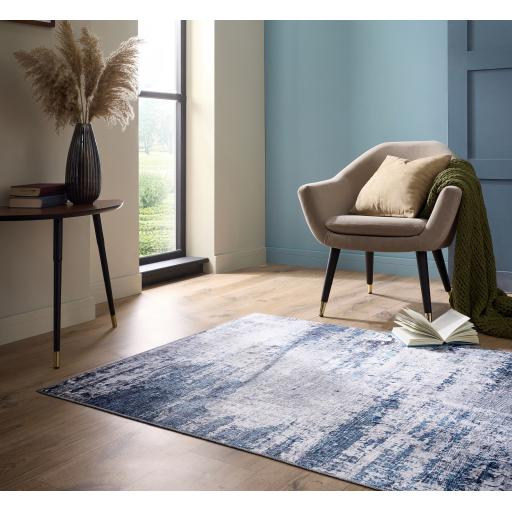 Origins Washable Arctic Scape Ice Modern Abstract Rug in Blue Cream