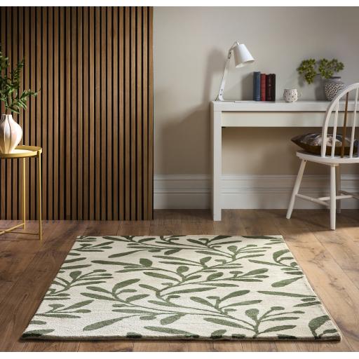 Origins Wool Hand Tufted Trailing Leaf Cream/Green Rug