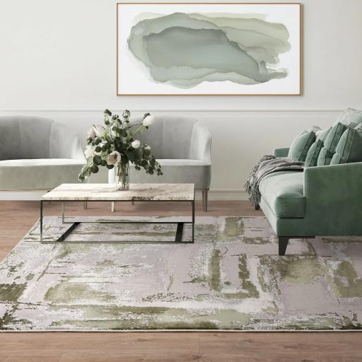 Stellar ST08 Modern Rug Abstract Marbled Beige Green Rug