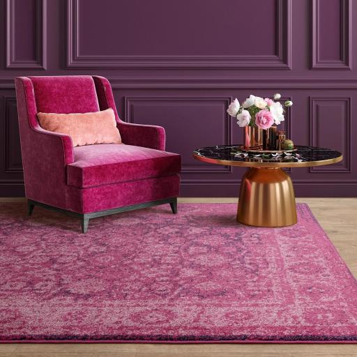 Muse MU28 Heritage Abstract Bordered Traditional Pink Rug