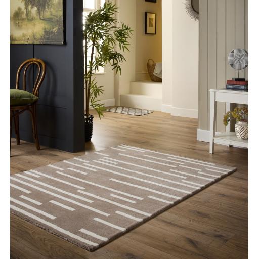 Origins Wool Rug Broken Stripe Hand Tufted Beige Geometric Rug