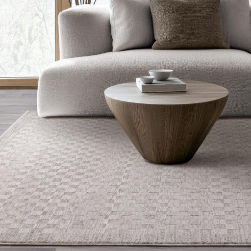 Laurent LA02 Abstract Checkered Fringed Grey Rug