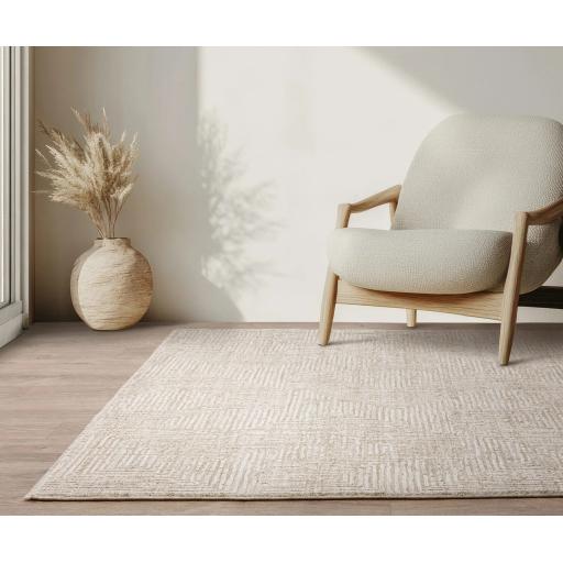 Laurent LA06 Abstract Geometric Fringed Natural Beige Rug