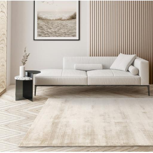 Aston Plain 100% Viscose Silky Sheen Soft Rug in Sand