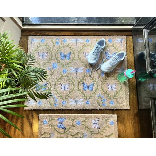 Hug Rug Wild Meadow Butterflies and  dragonflies Soft Beige Home Entryway Doormat Hallway Rug