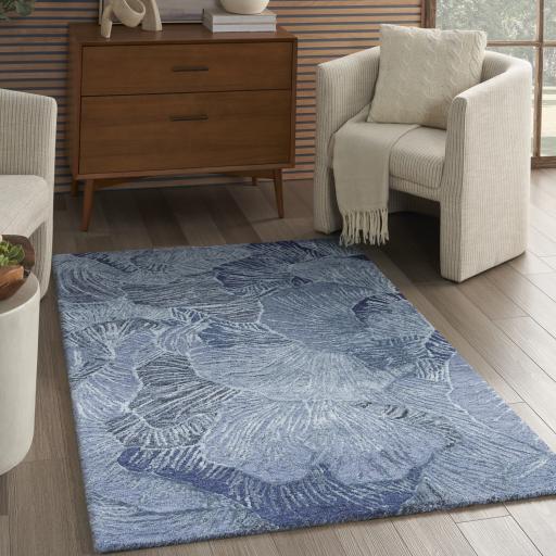 Avra Handmade Blue Floral Hand Tufted Botanical Design Wool Rayon Rug by Nourison