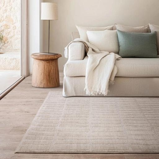 Laurent LA08 Scandi Abstract Fringed Light Ivory Beige Natural Rug