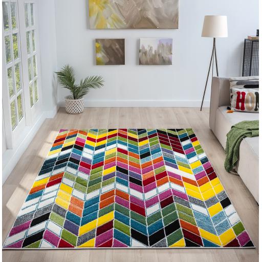 Spectra Carved Ocala Bright Multi Coloured Geometric Rug
