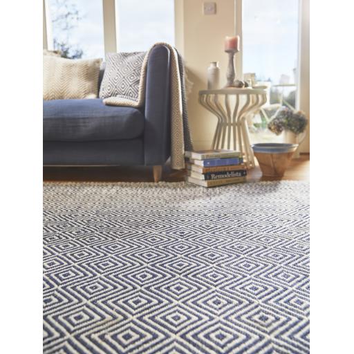Hug Rug Woven Washable Reversible Diamond Outdoor Indoor Rug in Denim Blue