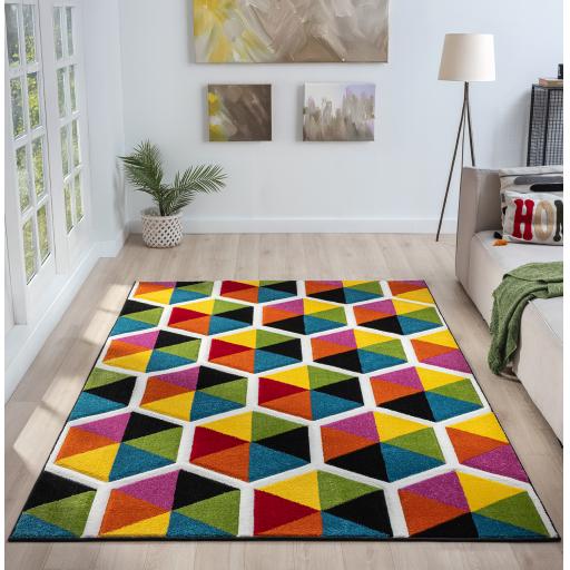 Spectra Carved Sanibel Bright Multi Coloured Geometric Rug