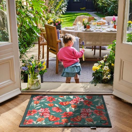 Hug Rug Tumbling Tulips Floral Soft Green Home Entryway Doormat Rug