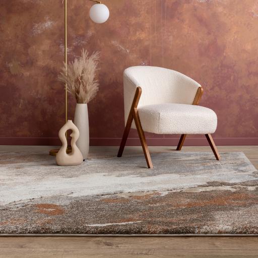 Mirage Blur Marbled Soft Plush Texture Modern Abstract Rug in Terracotta Natural