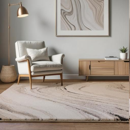 Mirage Quartz Marbled Soft Plush Texture Modern Abstract Rug in Beige Natural