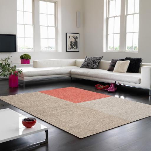 Blox Coral Hand Made Wool Geometric Blocks Rug in Medium Size 120 x 170 cm