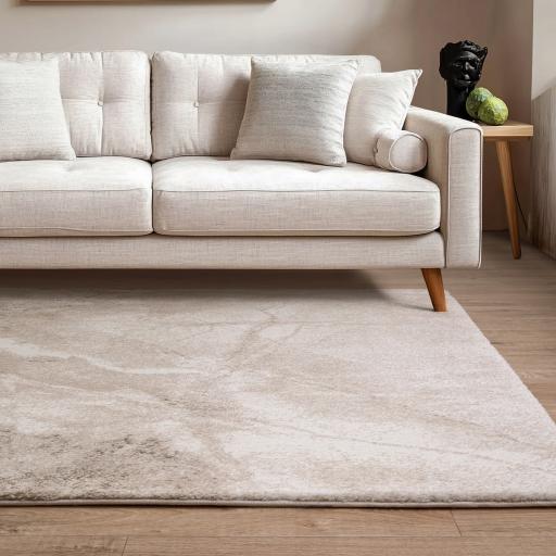 Mirage Haze Marbled Soft Plush Texture Modern Abstract Rug in Beige