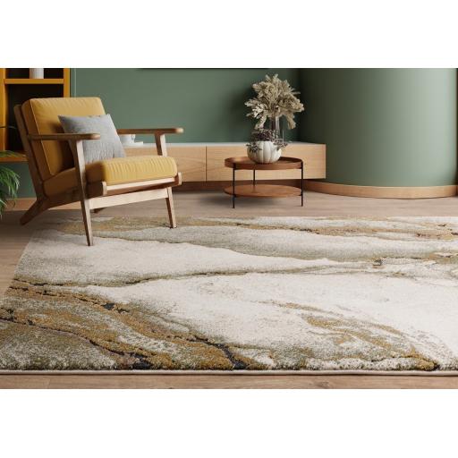 Mirage Oasis Marbled Soft Plush Texture Modern Abstract Rug in Green